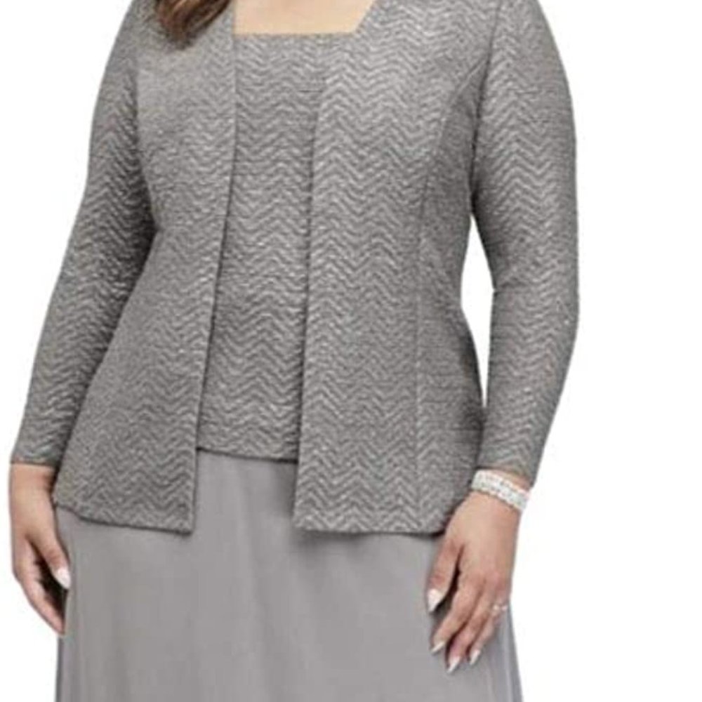 Glitter Knit and Mesh Plus Size Mother of Bride